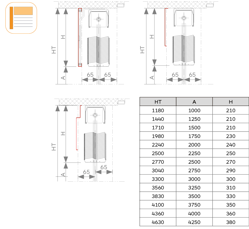 Frontal cover application and folding measures Gradstor 90 aluminium blinds.