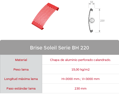 Características celosías de chapa de aluminio perforado calandrado Brise Soleil Serie BH 220