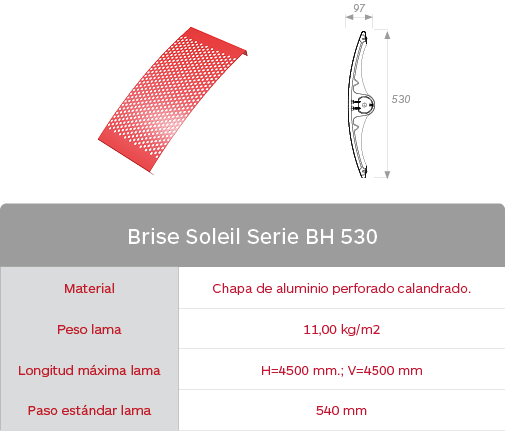 Características celosías de chapa de aluminio perforado calandrado Brise Soleil Serie BH 530