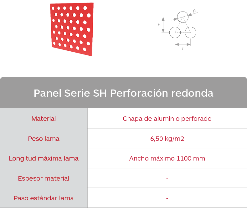 Características lama celosías de chapa de aluminio perforado Panel Serie SH Perforación redonda