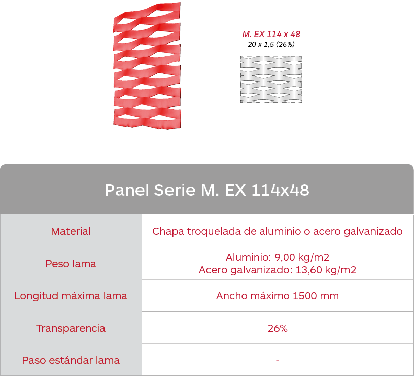 Características lama celosías de malla expandida fija de aluminio Panel Serie M EX 62x25