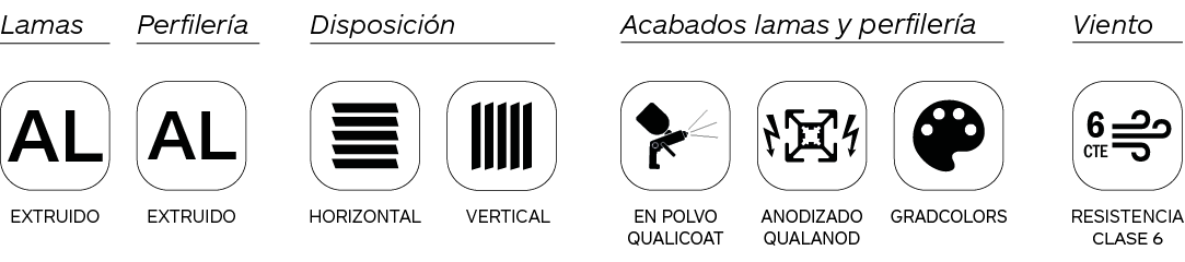 Icono características lamas de celosías de aluminio extruido Brise Soleil Serie BT 400