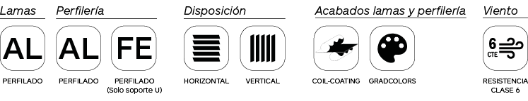 Infografia características Celosías Phalsol Serie PH 84. Celosías de lamas fijas de aluminio