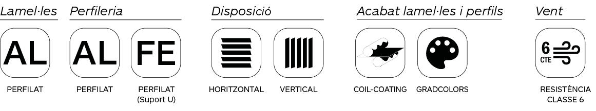 Infografia característiques gelosies Phalsol Serie PH 134. Lamel·les fixes d'alumini